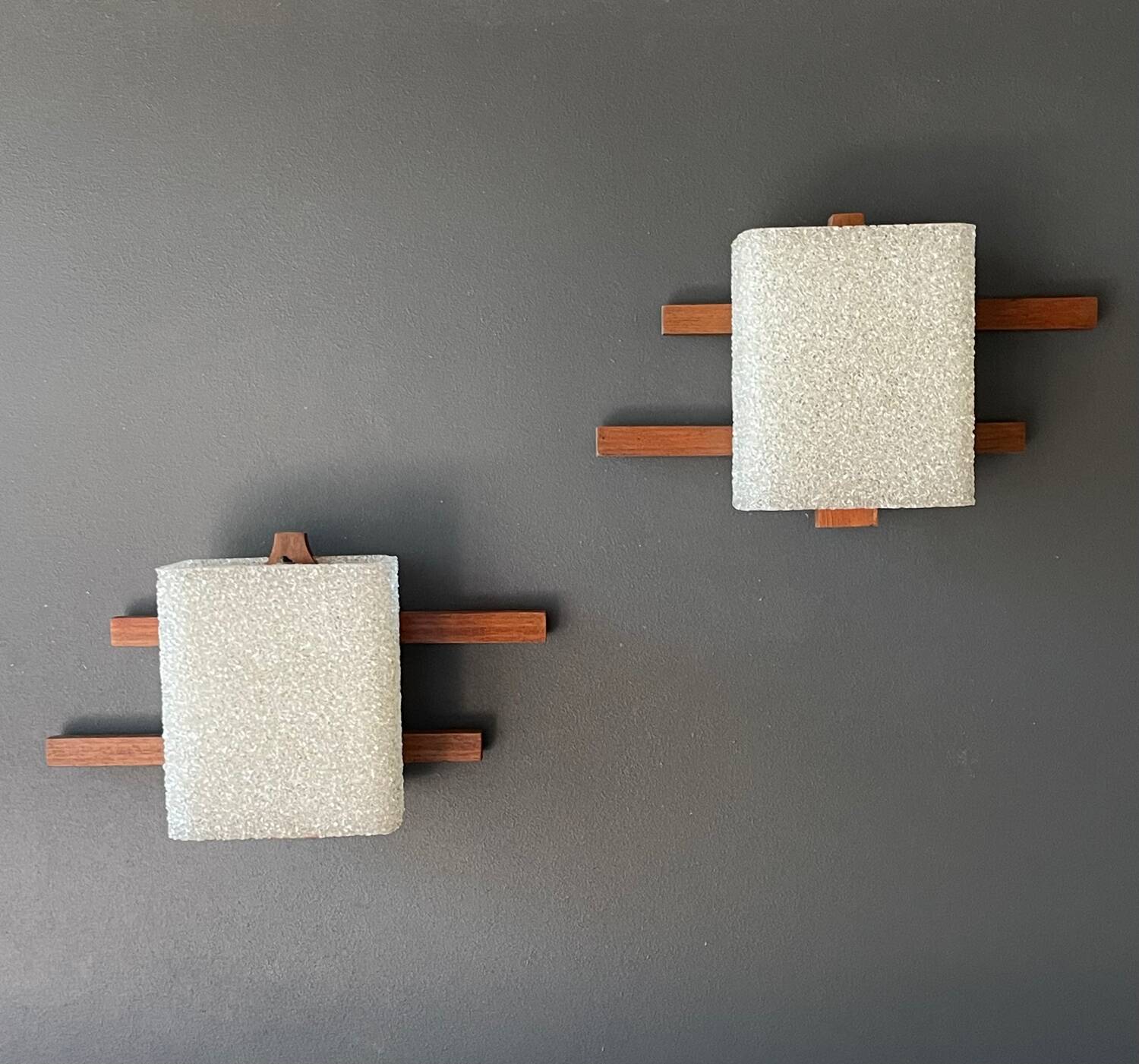 Pair of teak wall lights