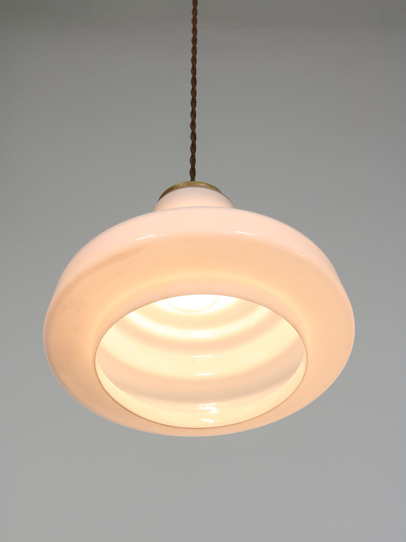 Mid-century Brass and Opaline Pendant Lamp, Italy