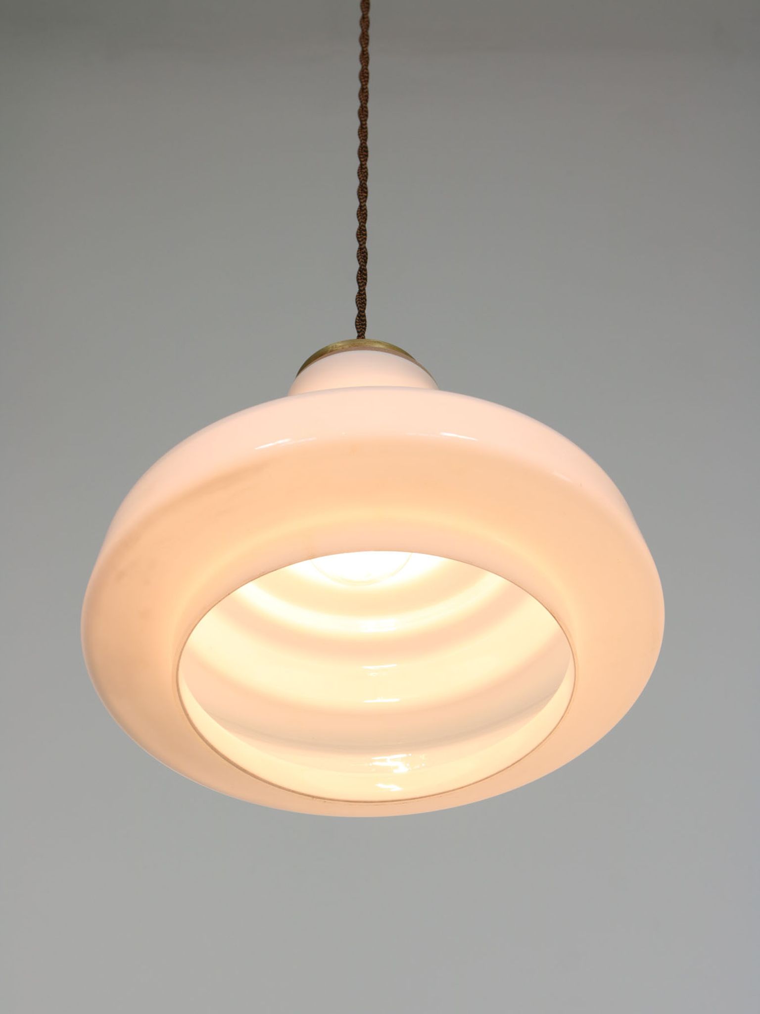 Mid-century Brass and Opaline Pendant Lamp, Italy