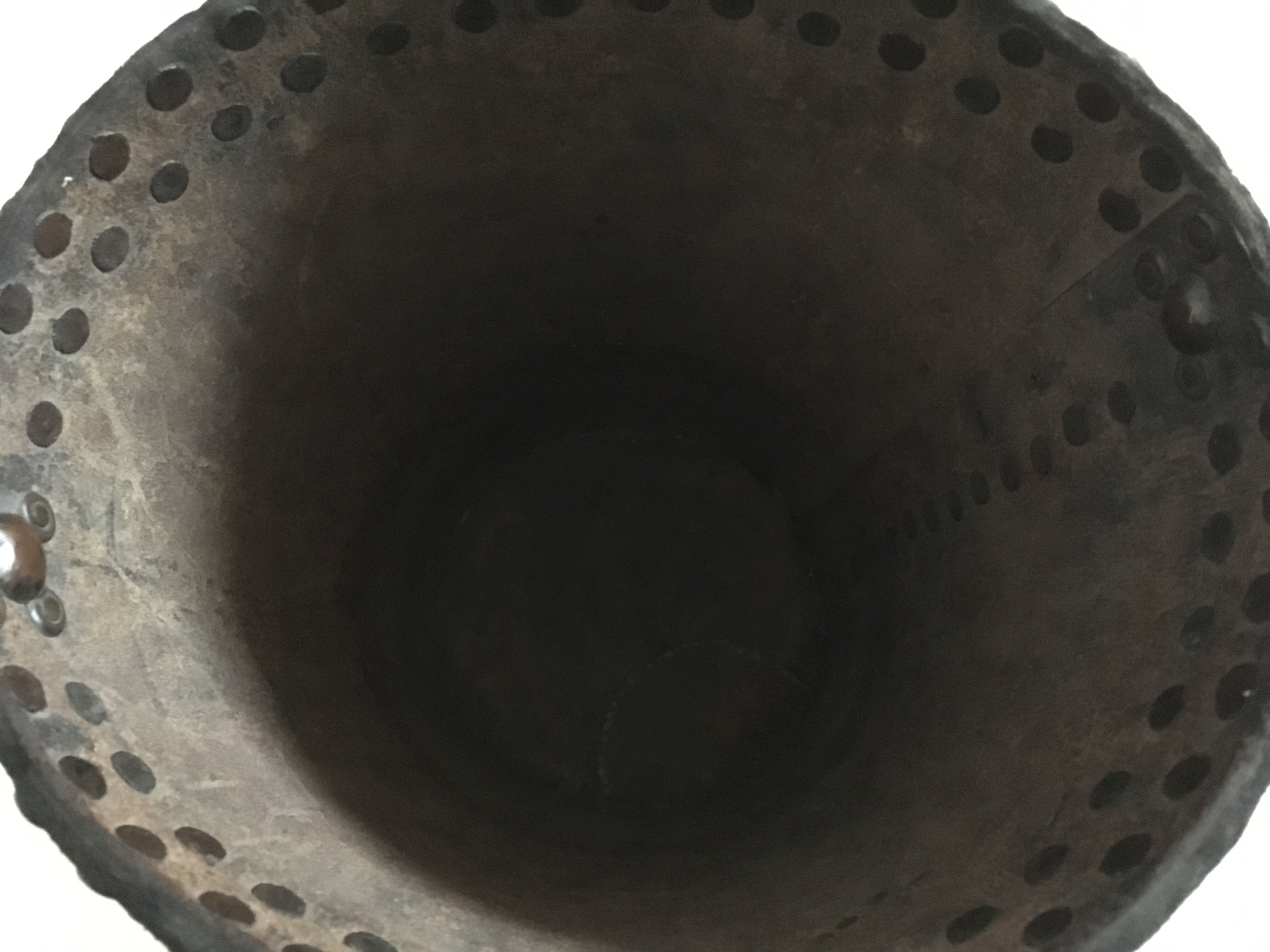 Brutalist studded leather wastepaper basket bucket 1920