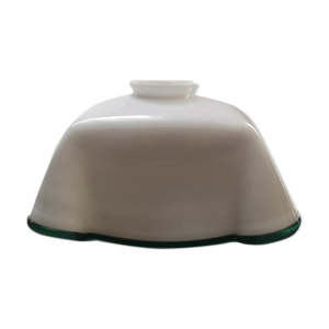 Suspension ancienne abat jour opaline blanc/vert carrée Art déco 1930 Ø 25 cm TBE