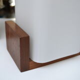 Pair of Louis Kalff opaline and teak wall lamps