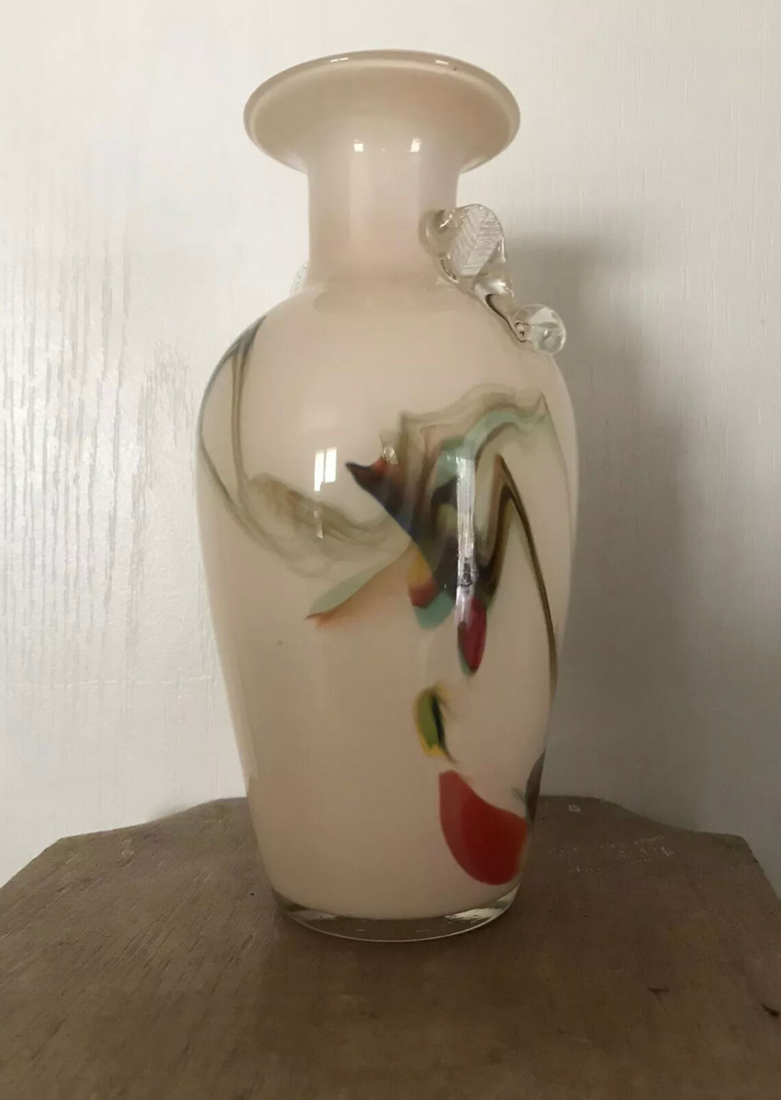 Sulfur glass vase with artistic polychrome inclusion 20.5 cm