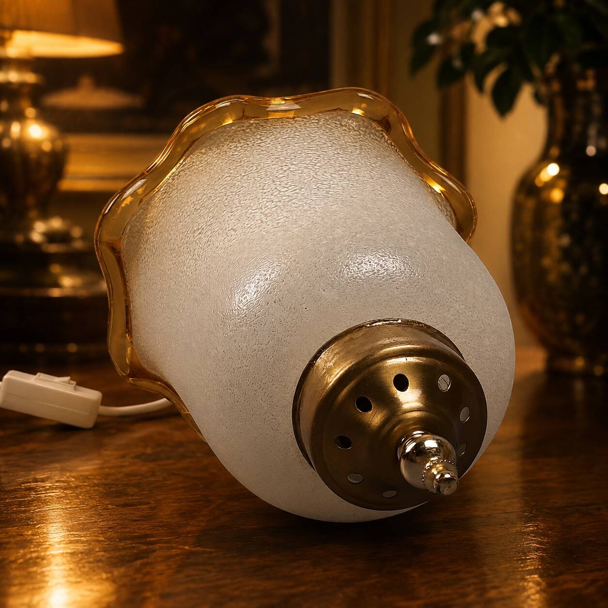Murano Glass Table Lamp Brass Mushroom