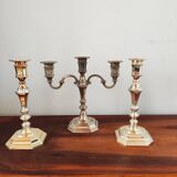 Antique silver-plated metal candlestick and candle holders