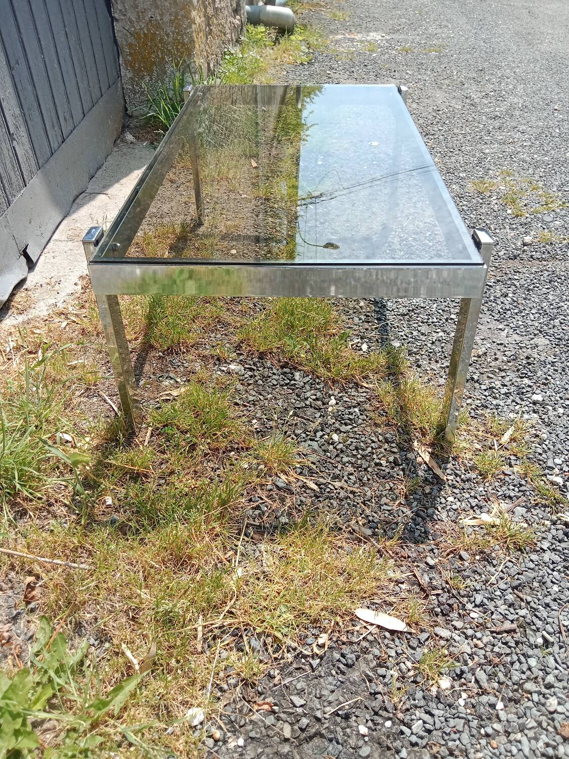 Chrome and smoked glass coffee table