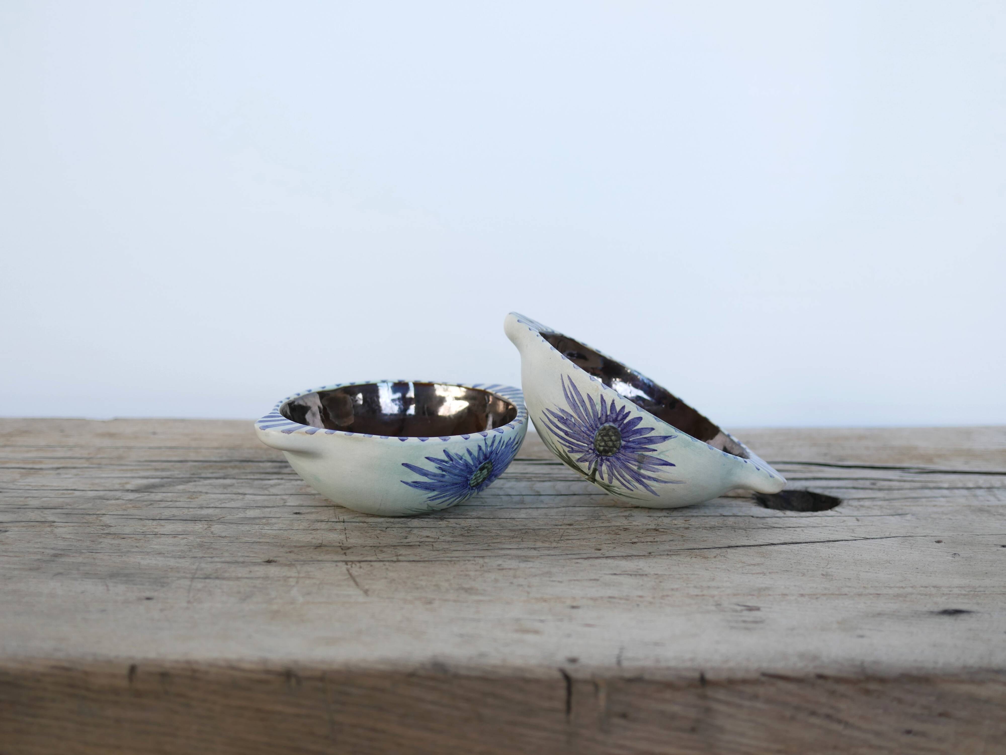 Pair of vintage ceramic thistle bowls by Marie Madeleine Jolly