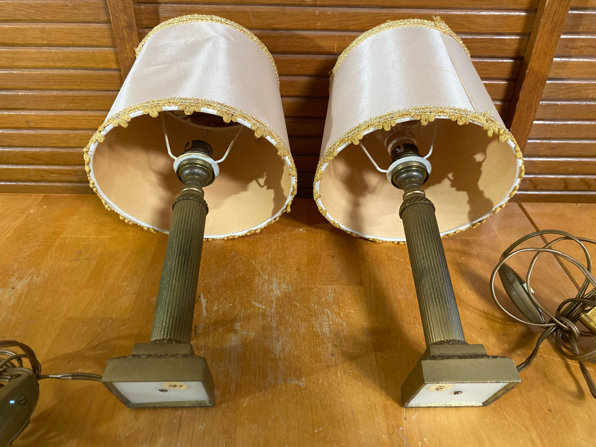 Pair of Antique Neoclassical Bedside Lamps Column Gilded Bronze France