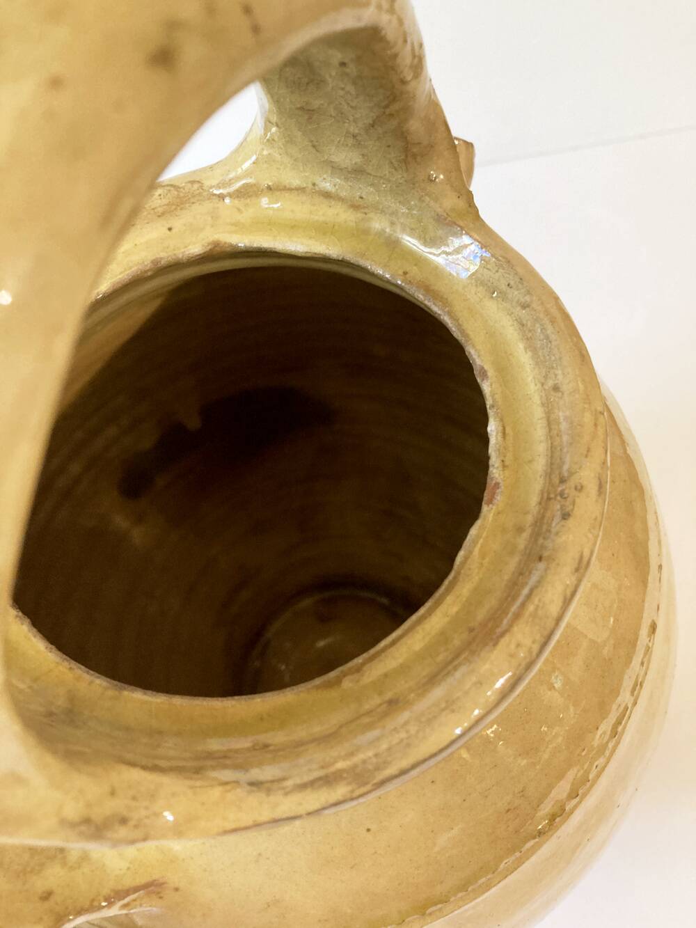 Antique Provençal jug / goat, in yellow glazed terracotta