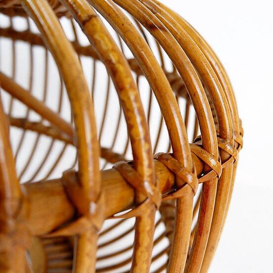Mid-Century Modern Vintage Rattan Pouf in the Style of Albini 1960s