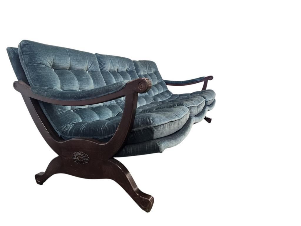 Vintage blue three-seater sofa