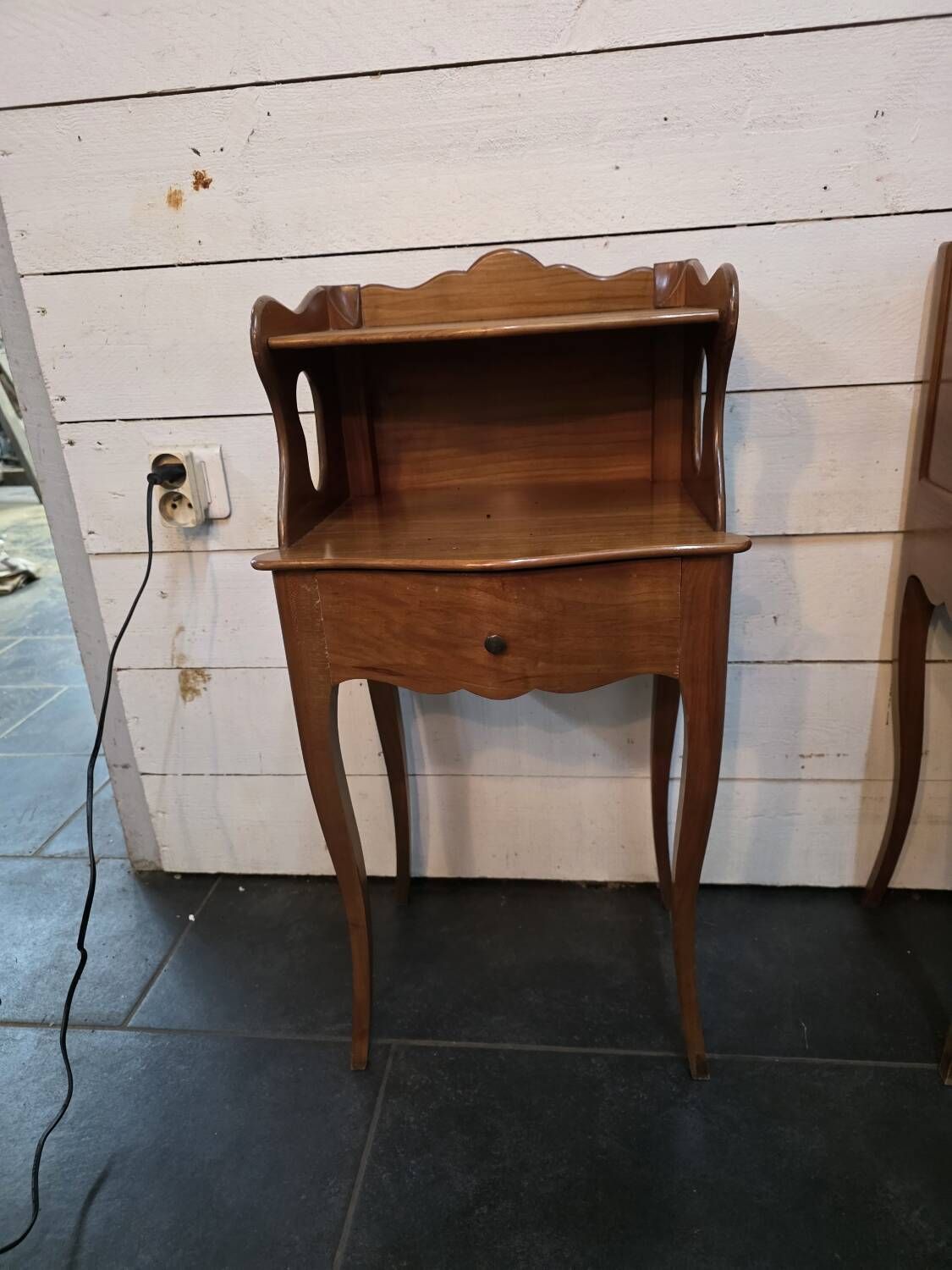 Pair of Louis XV style curved bedside tables in cherry wood