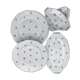 Porcelain serving dishes with small flowers and silver edging and