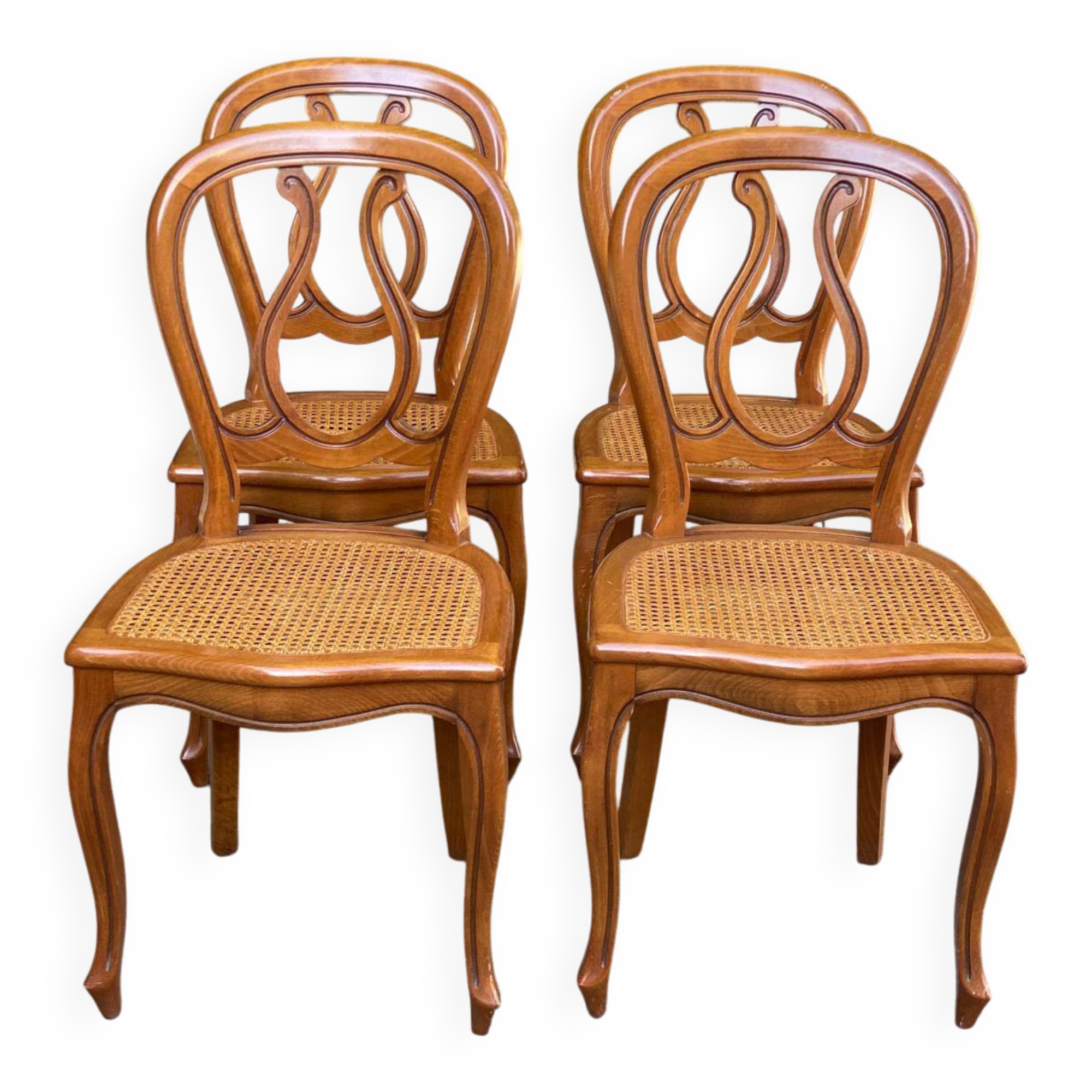 4 chaises de salle à manger cannées Louis Philippe bois courbé
