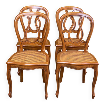 4 chaises de salle à manger cannées Louis Philippe bois courbé