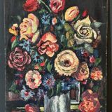 Oil on cardboard by JP Ducas still life with flowers 20th century