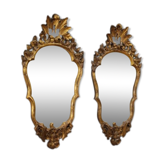 Paire de miroirs italiens en bois doré 91x50cm