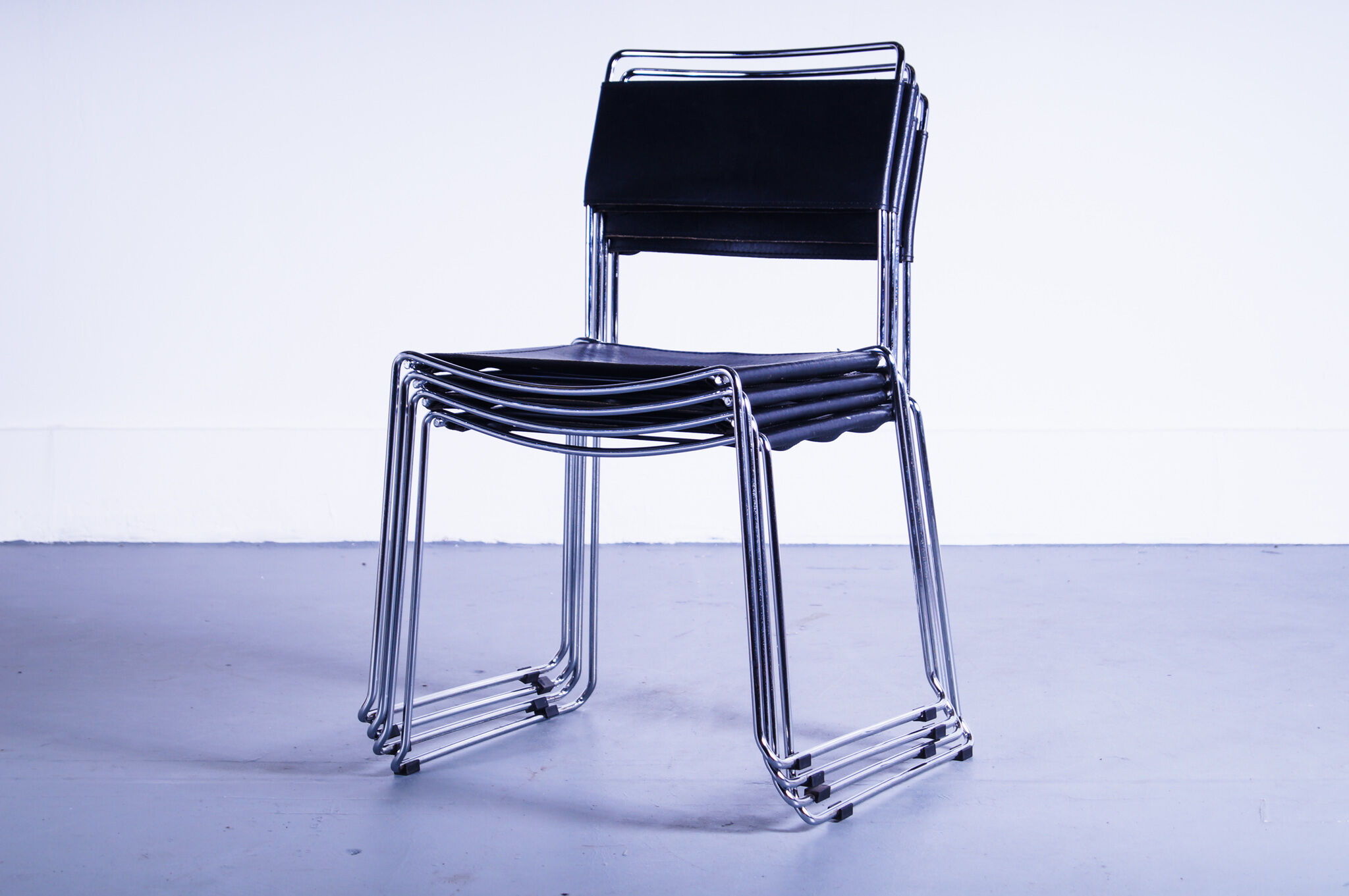 Set of 4 Giandomenico Belotti leather dining chairs for Alias 80s