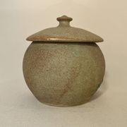 Bonbonnière en céramique beige et fleurs orange pot vintage 1970 sucrier
