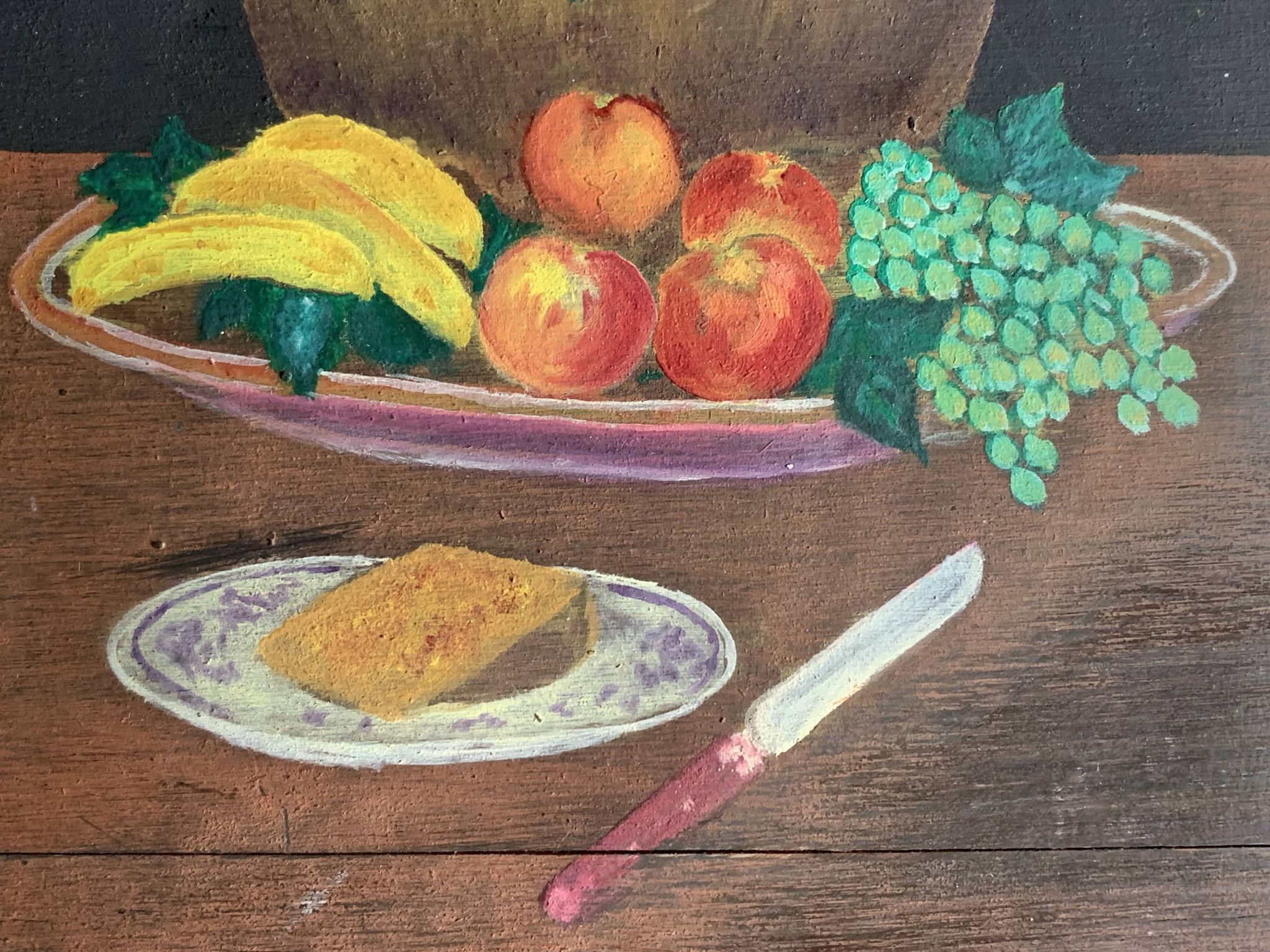 Small naive painting, still life from the 1950s