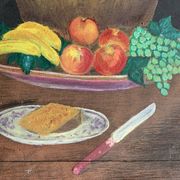 Small naive painting, still life from the 1950s