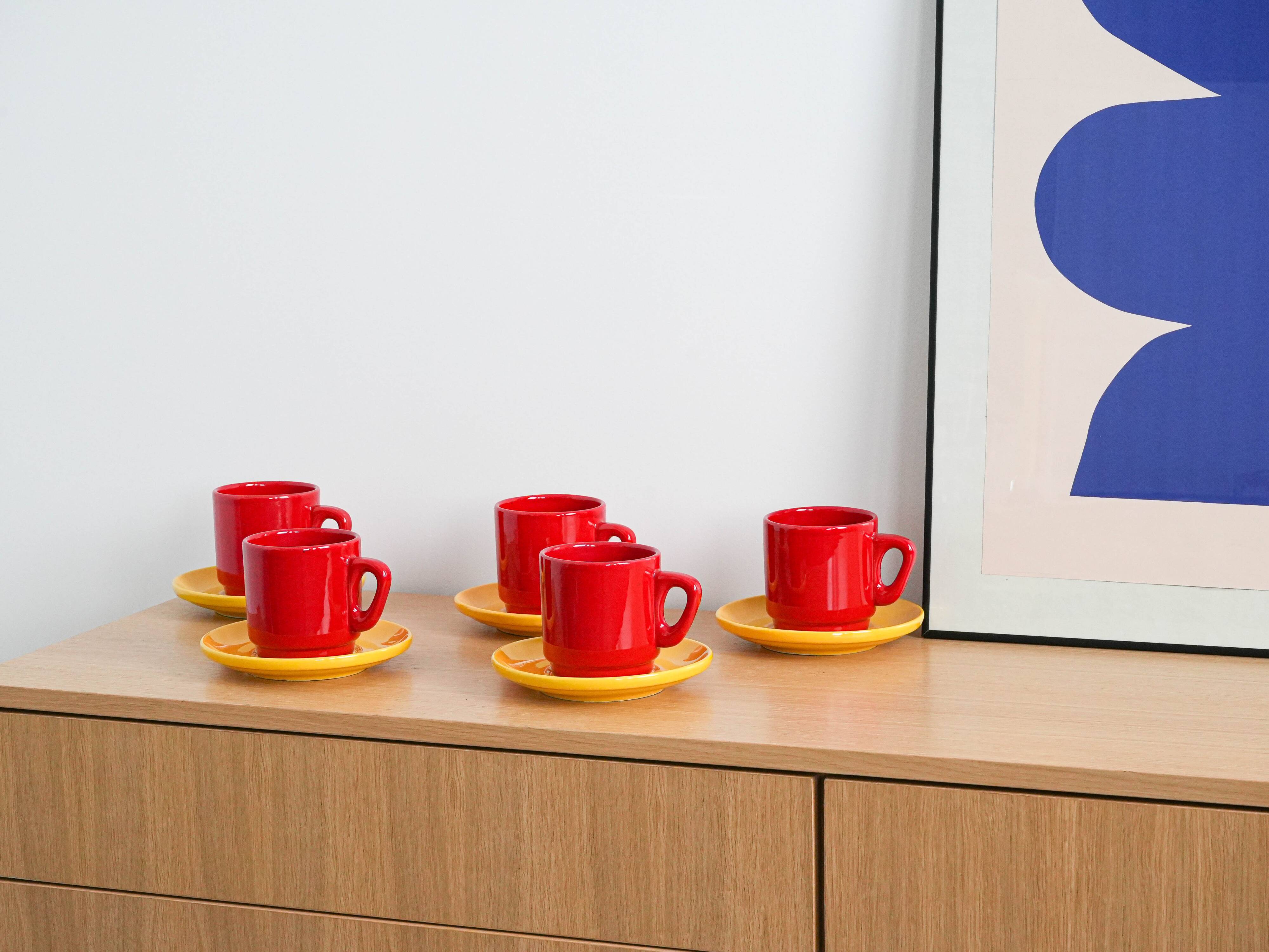 Set of ceramic mugs, Italian design, 1980s, made in Italy