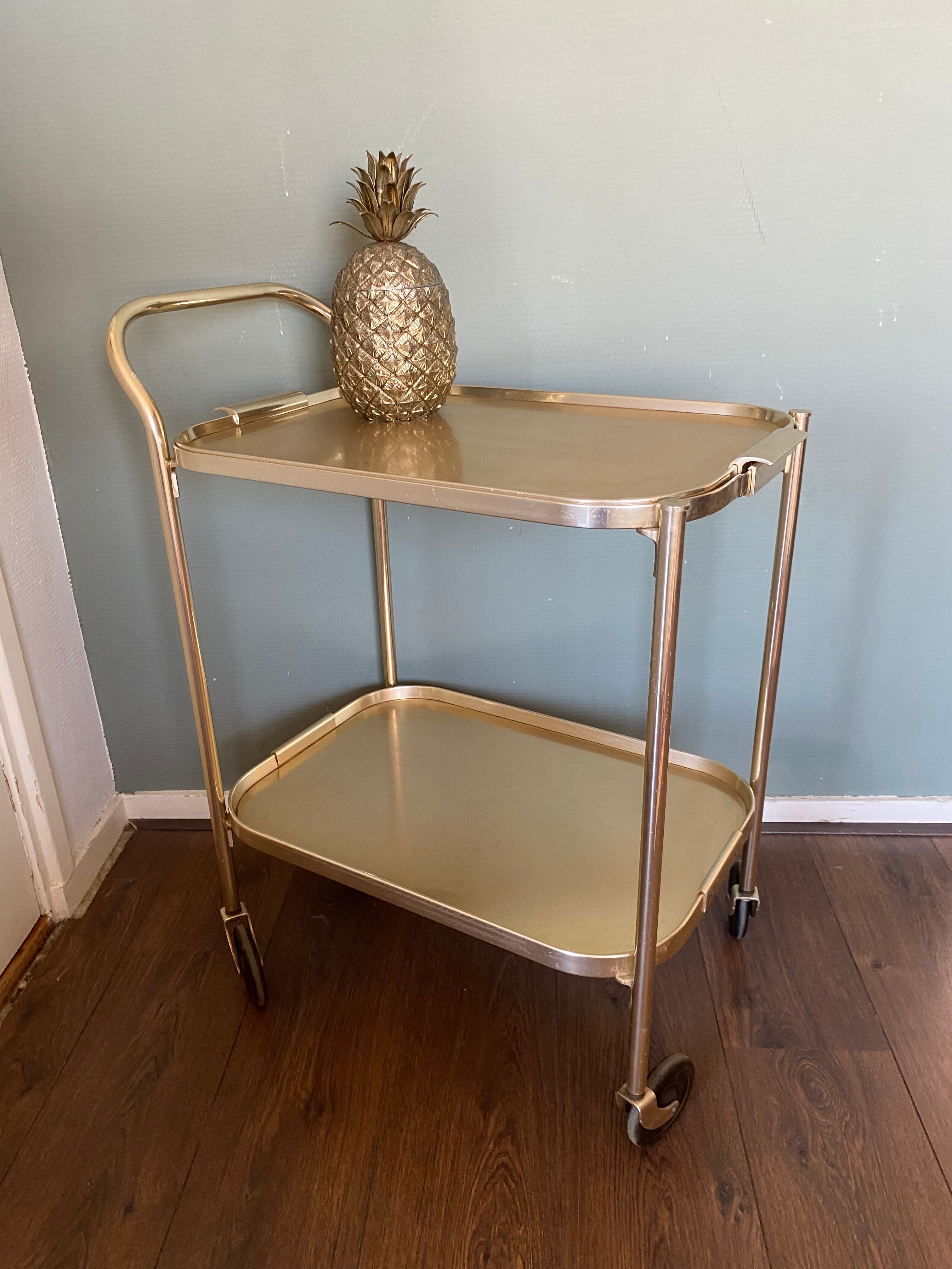 Chariot de service de régence du milieu du siècle en or de Kaymet, années 1950
