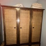 Rattan and wood wardrobe signed Roche Bobois