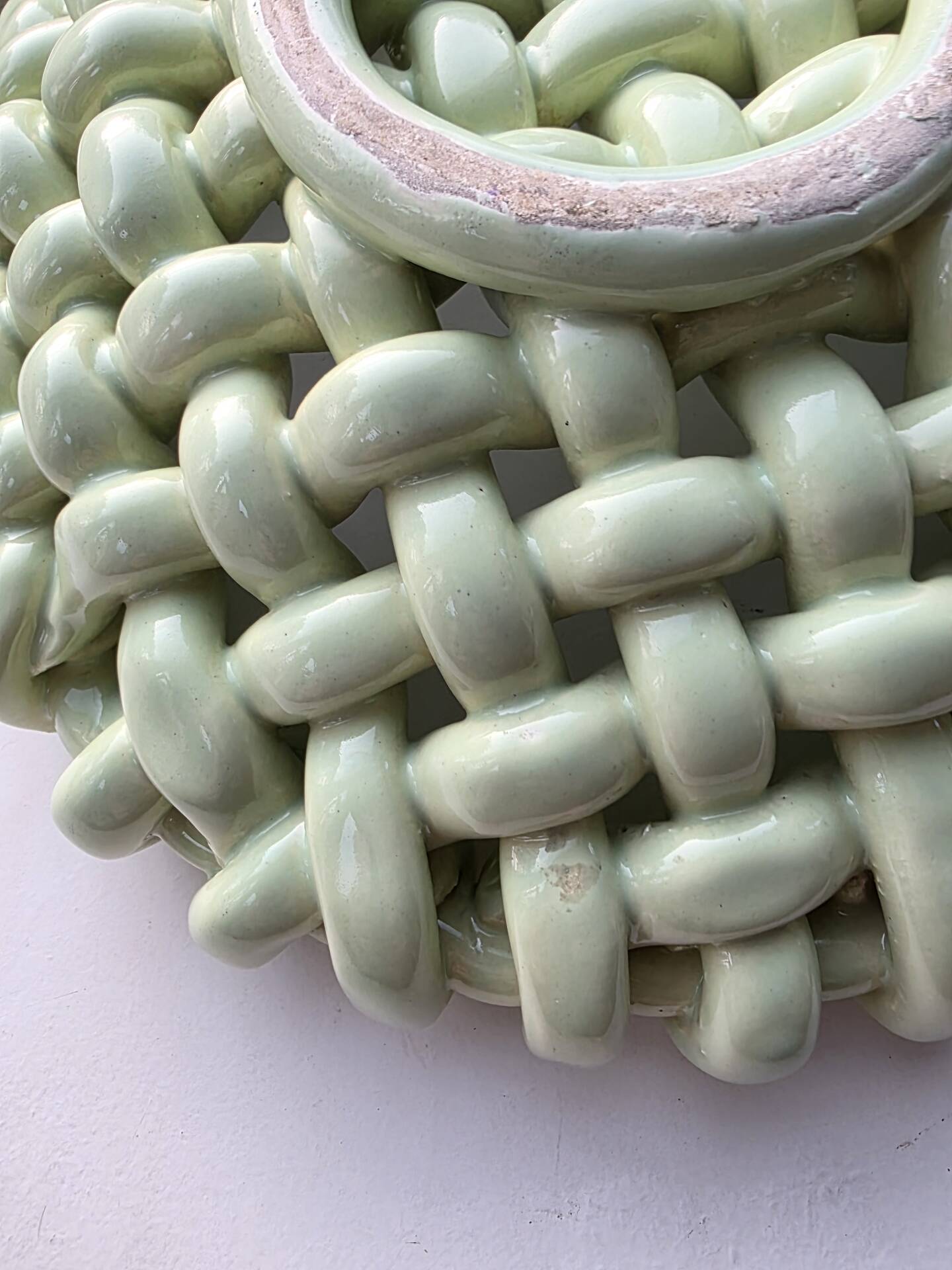 Light green woven ceramic basket Jérome Massier Vallauris