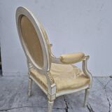Louis XVI style cabriolet armchair with decorated medallion