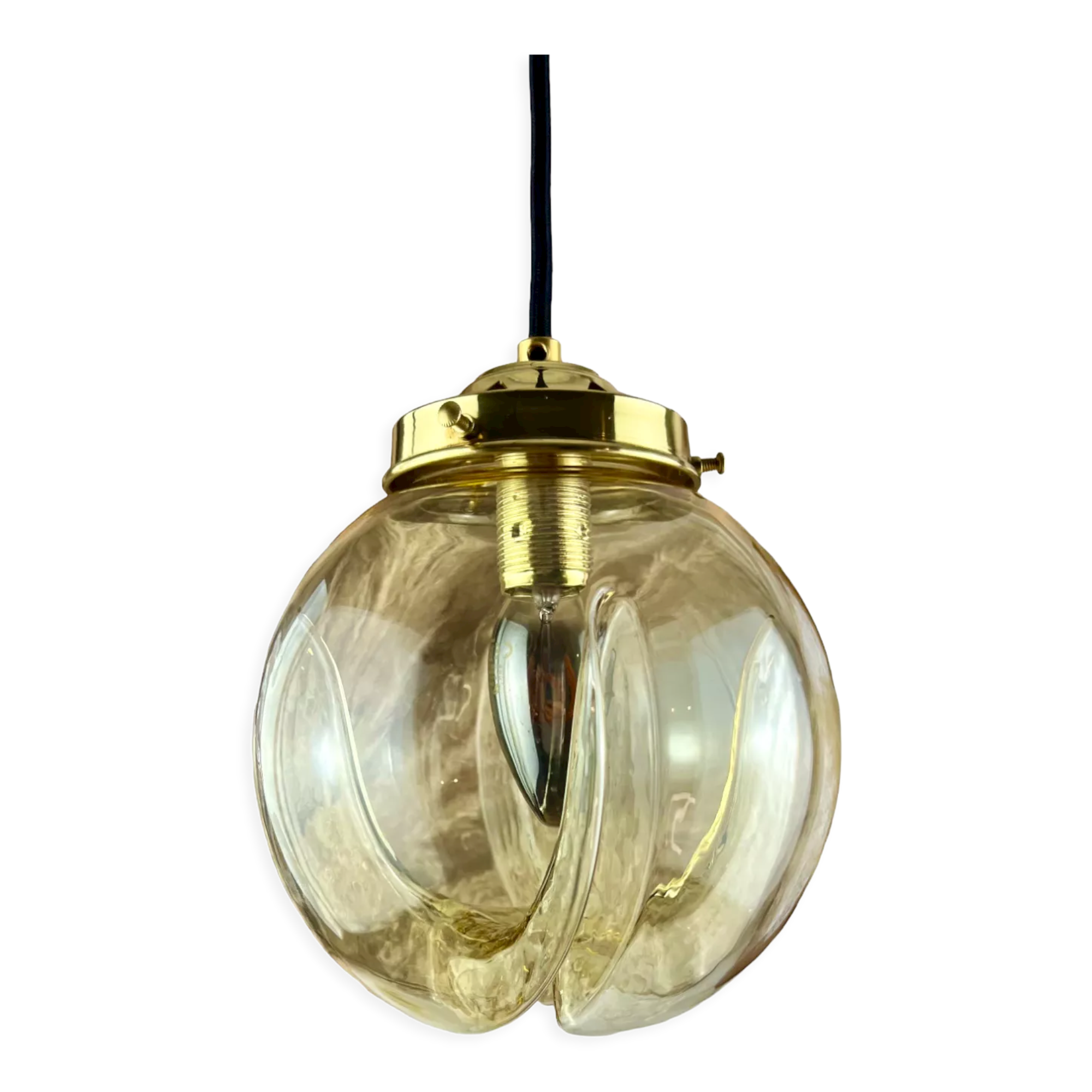 Lamp walking/suspension lamp large globe vintage molded glassware Murano smoked yellow