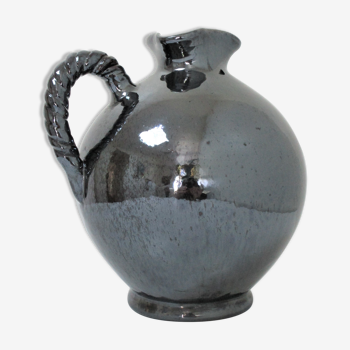Ceramic pitcher with pearly black enamelling by Reinhold Rieckmann