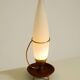 Large 1950s table lamp made of brass and teak, with a frosted glass shade