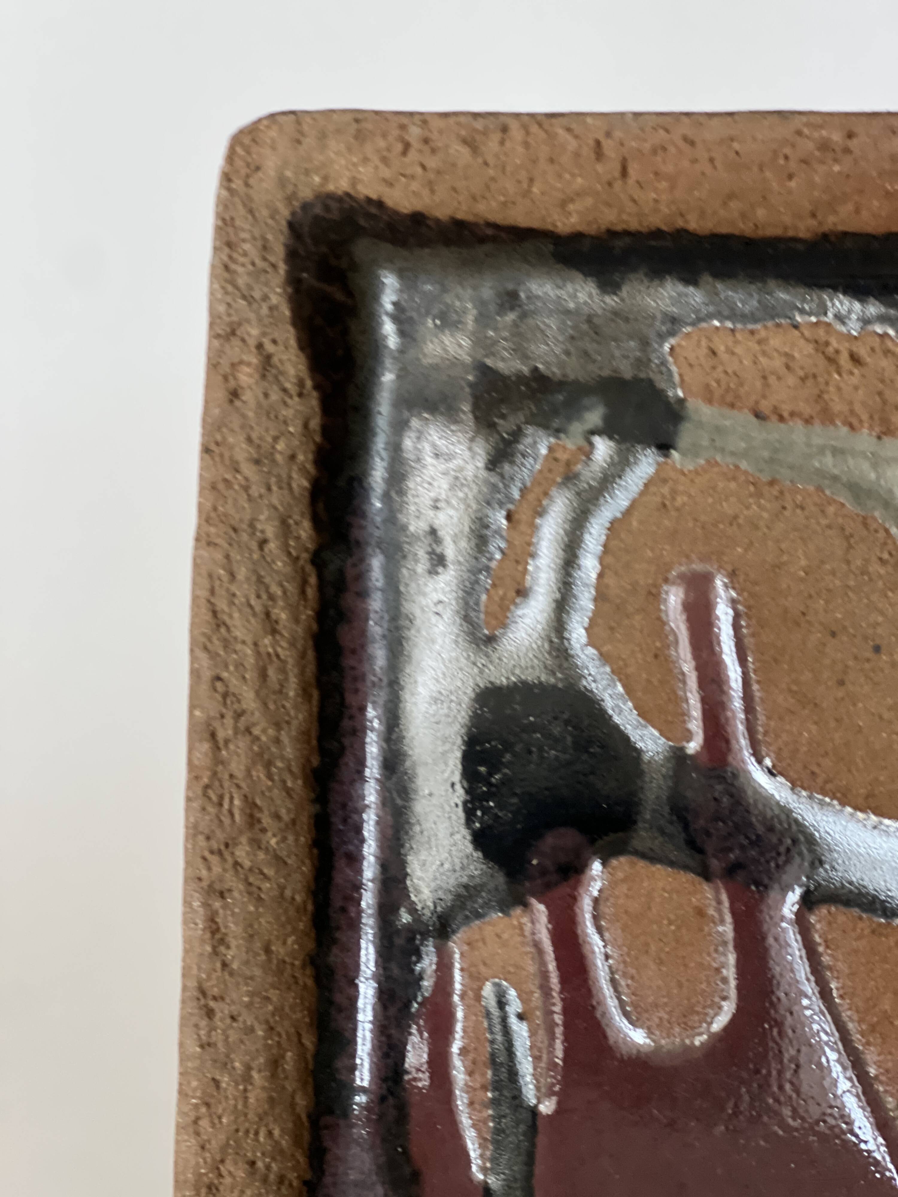 Square trinket dish in glazed ceramic, signed by F. Baudet, France 1970