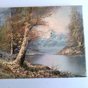 Antique oil painting – Lakeside – nature and tranquility