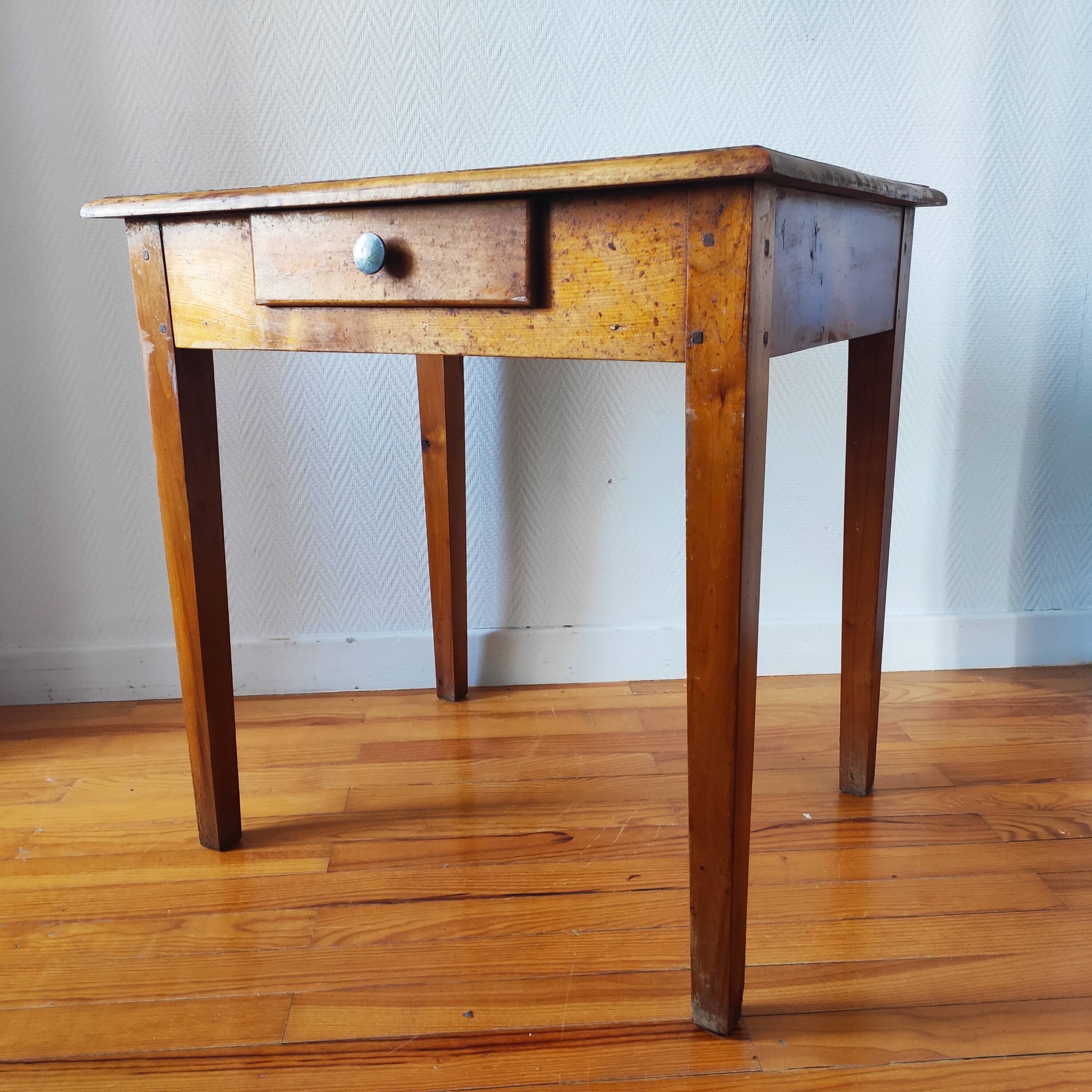 Antique farm table in solid blond walnut