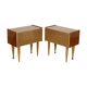 Pair of vintage wooden bedside tables hinged door conical 1960s design