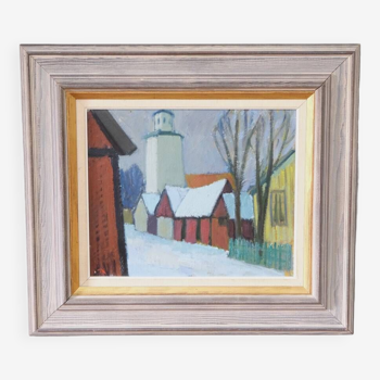 Tage Nilsson, Swedish Modern Landscape, 1960s, Oil on Panel, Framed