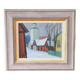 Tage Nilsson, Paysage moderne suédois, années 1960, Huile sur panneau, Encadré