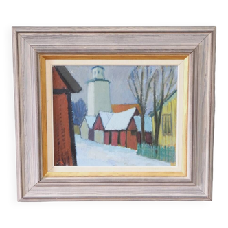 Tage Nilsson, Swedish Modern Landscape, 1960s, Oil on Panel, Framed