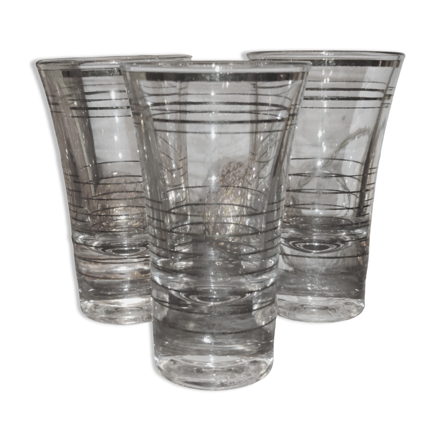 Set of 3 Art Deco Fired Wine Glasses - 1940 Certified - Gold Filled - French