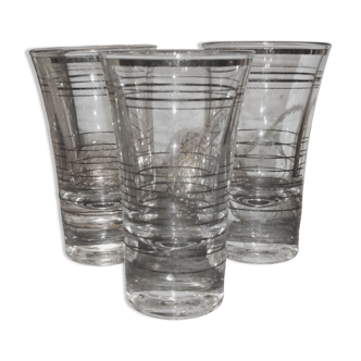 Set of 3 Art Deco Fired Wine Glasses - 1940 Certified - Gold Filled - French