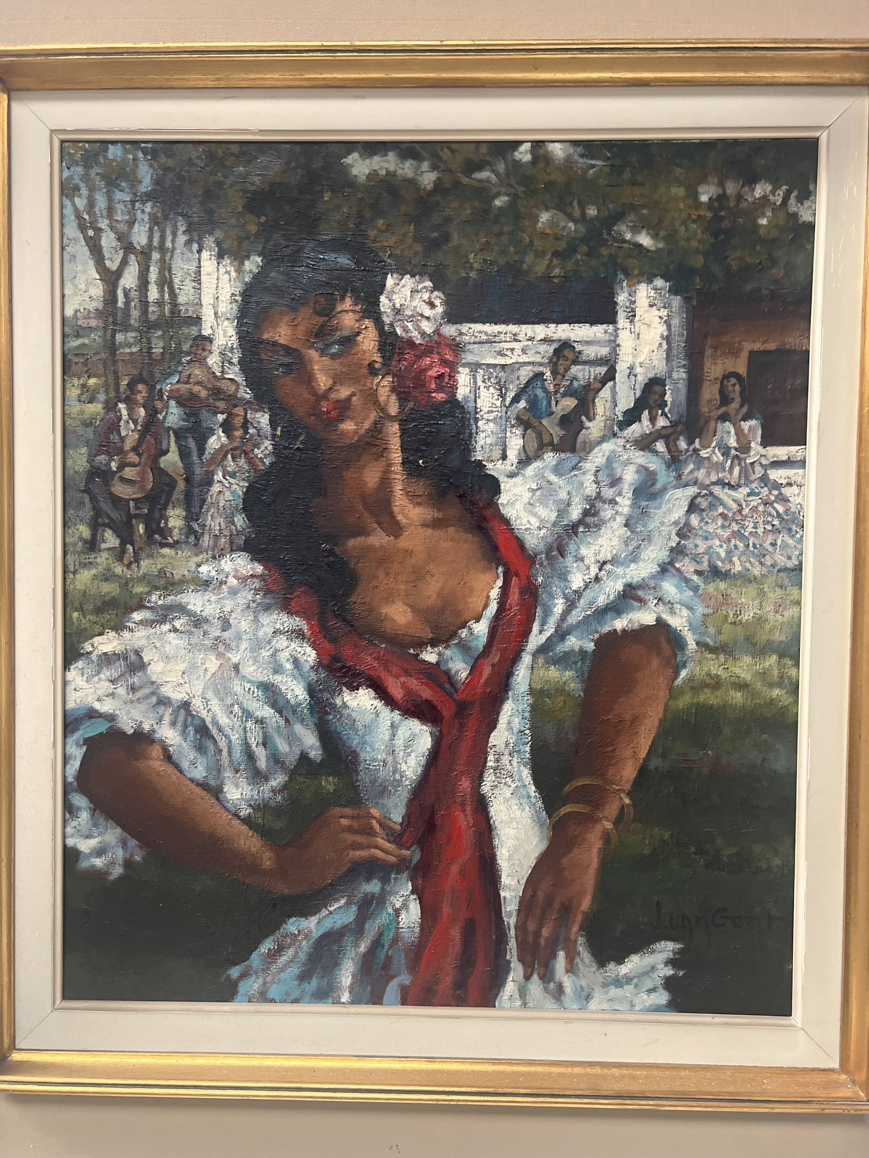 " La Gitane " huile sur toile encadrée. XX siècle