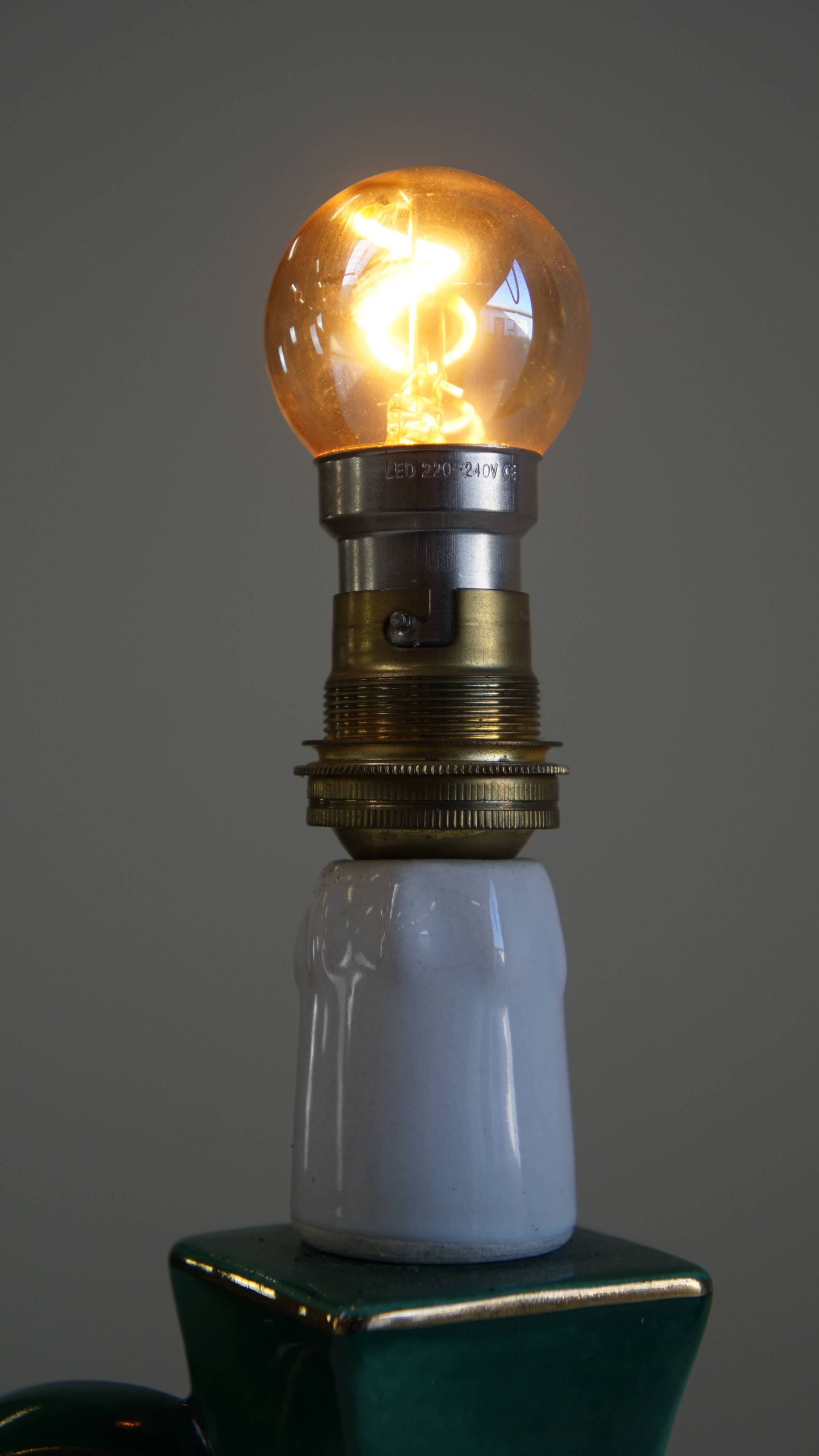 Vintage Green Ceramic French Lamp with Gold Accents