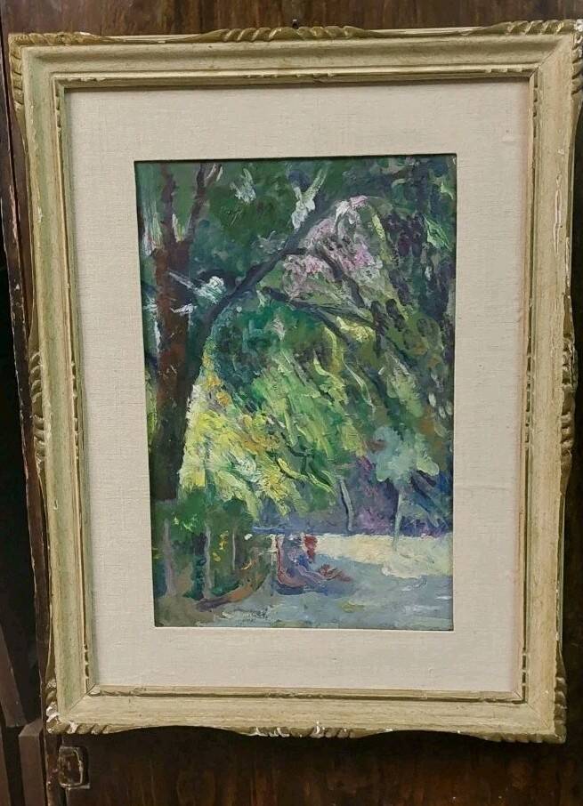 Oil painting on panel early 1900 landscape impressionist frame