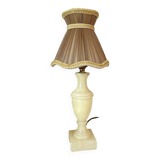 Varnished alabaster lamp, new fabric cable, mesh lampshade