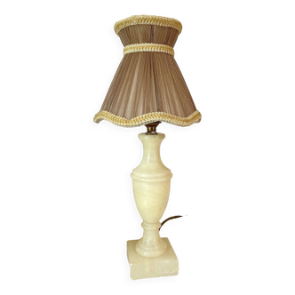 Varnished alabaster lamp, new fabric cable, mesh lampshade