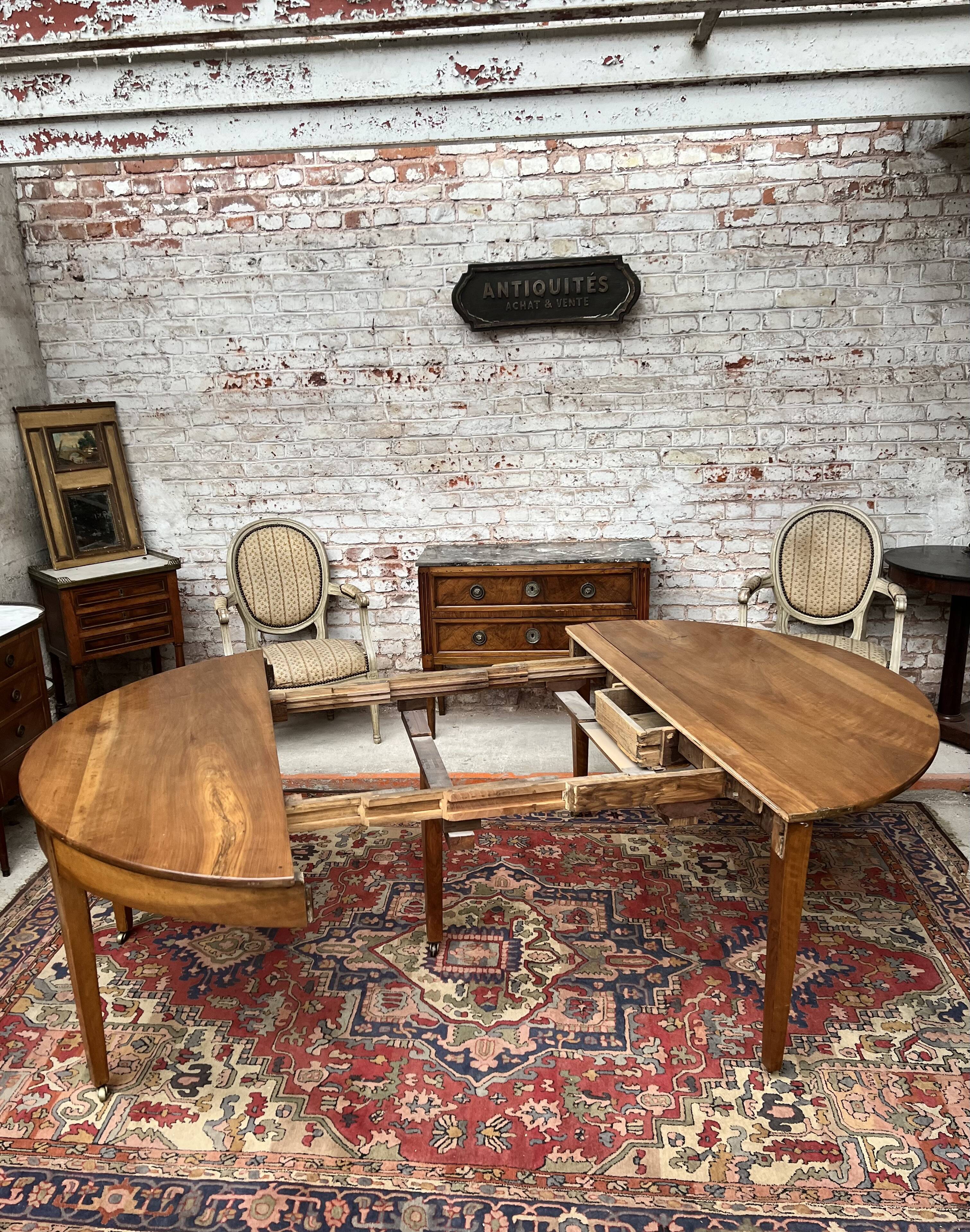 Oval table half moon walnut stamped period directoire xviii th century