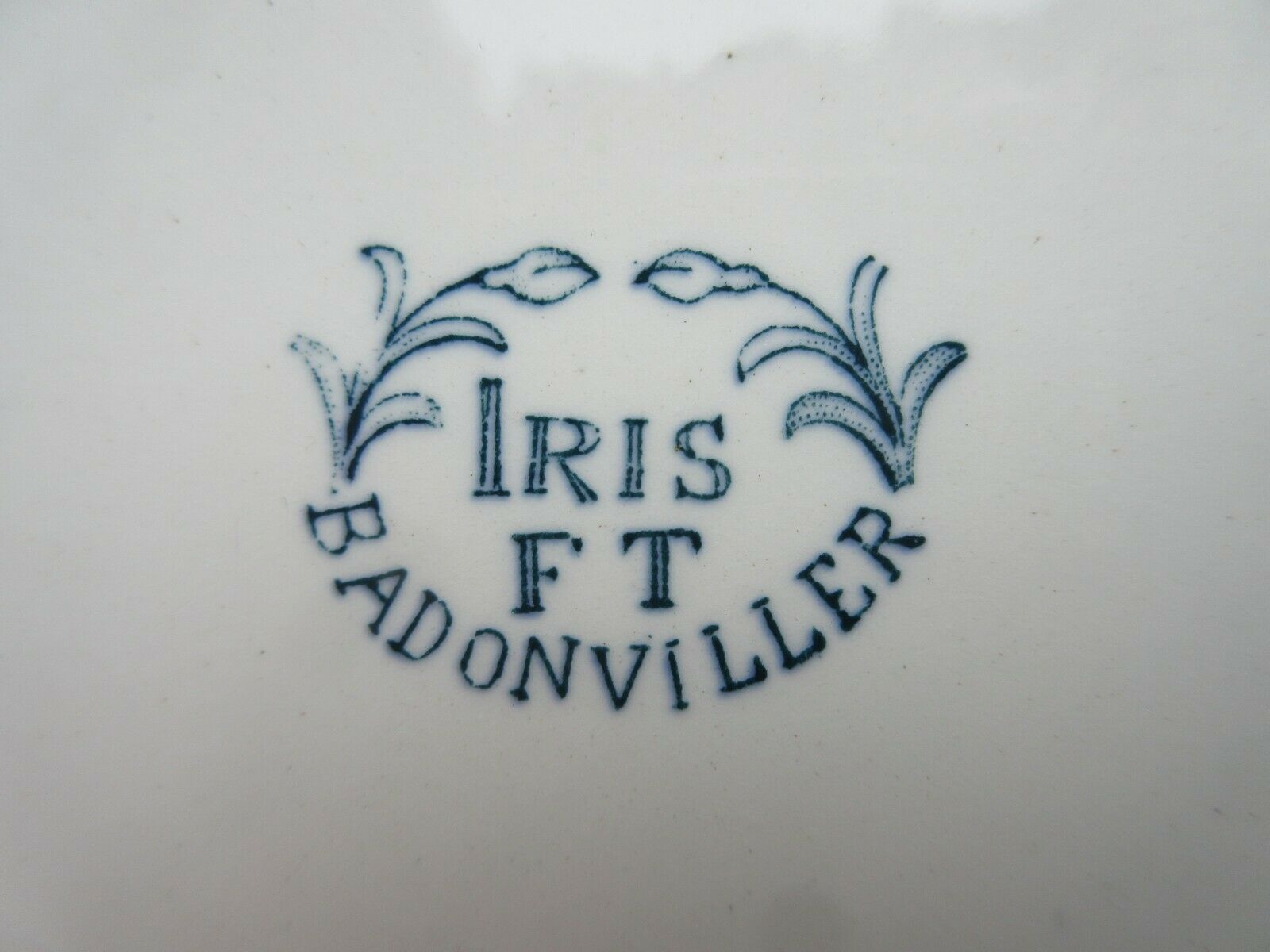Badonviller Flat Round Dish, Blue Iris, Art Nouveau