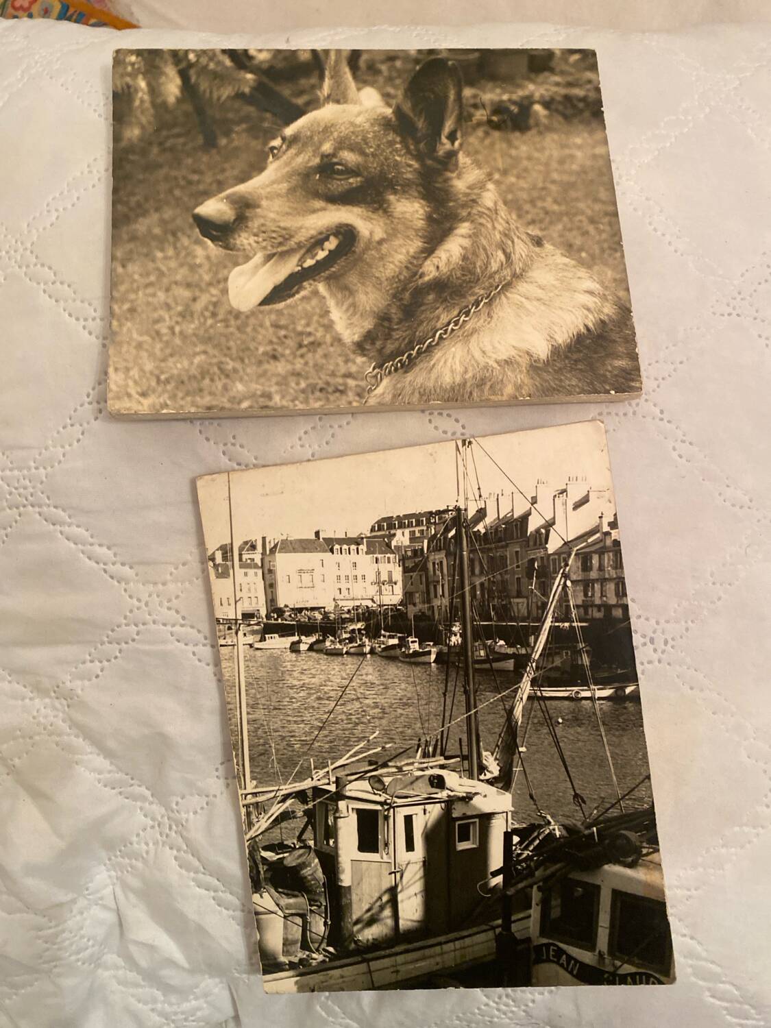 Duo of Vintage Photographs (1970s/1980s) on Panels – Fishing Trawler